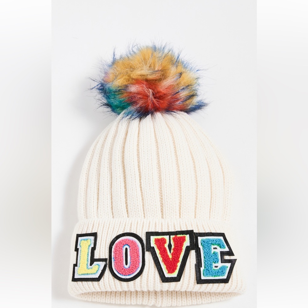 Sold Out Everywhere!! NWT Love Hat with Faux Fur Pom by Jocelyn in White.